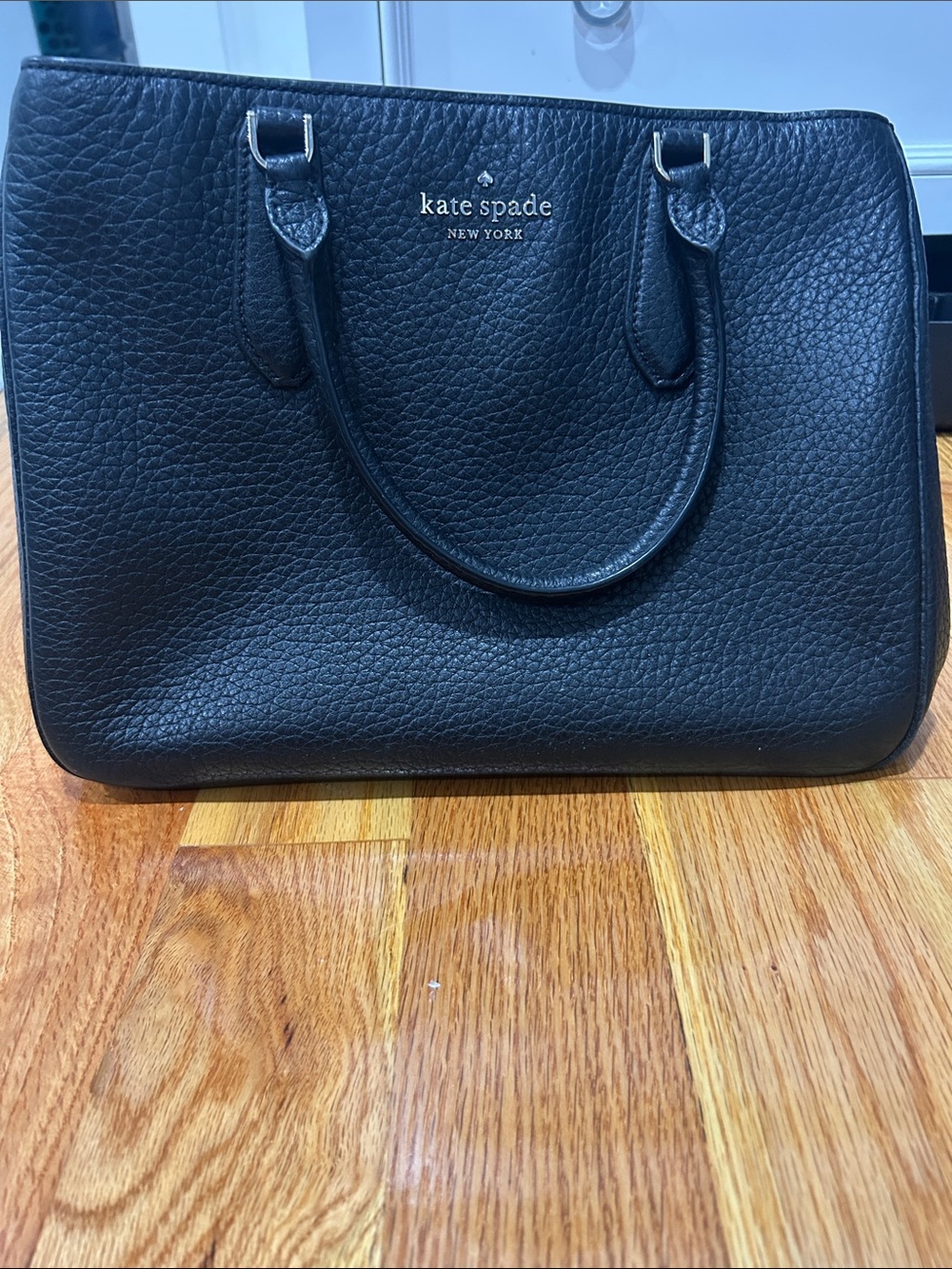 kate spade Black Pebbled Leather Satchel with Gold Logo